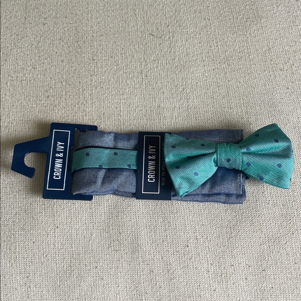Crown & Ivy Teal Bow Tie with Navy Dots